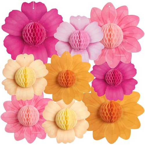 Paper Jazz Hanging Paper Flower Sunflower Honeycomb Party Decoration Pink Orange Spring Garden Themed Summer Party Supplies Large Paper Flower for Wall for Tea Party Baby Shower Wedding. - color: Pink&orange