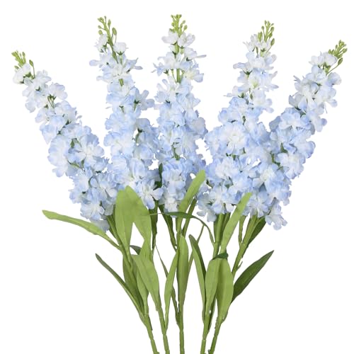 Light Blue Delphinium Artificial Flowers 5PCS Silk Flowers with Stems Snapdragon Long Stem for Tall Vase Home Wedding Centerpieces Decor (Light Blue) - color: Light Blue