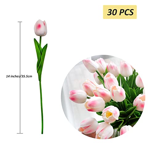 30pcs Real Touch Tulips PU Artificial Flowers, Fake Tulips Flowers for Arrangement Wedding Party Easter Spring Home Dining Room Office Decoration (Light Pink) - color: Light Pink