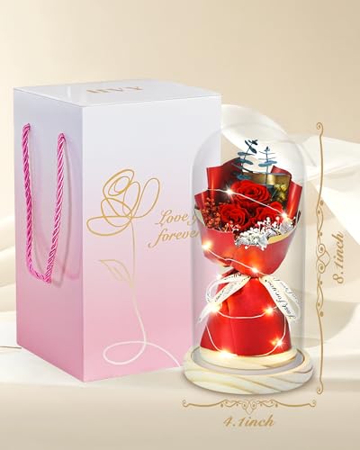 HVY Preserved Flowers Bouquet for Her,Forever Flowers Fresh Bouquet Mothers Day Birthday Gifts for Mom Preserved Rose Gifts for Women Wife Girlfriend Red Eternal Rose Present - color: Red Rose