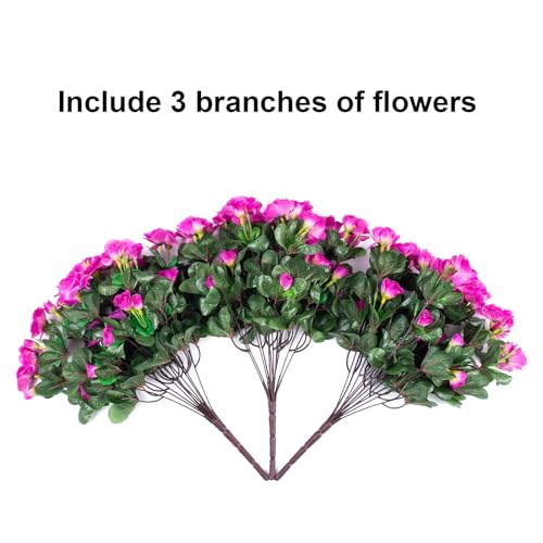 HyeFlora Artificial Faux Outdoor Flowers Plants for Spring Summer Decoration, Fake Silk Fuchsia Camellia UV Resistant Look Real for Planter Outside Front Door Porch Patio Balcony, 3 Large Bundles - color: Fuchsia