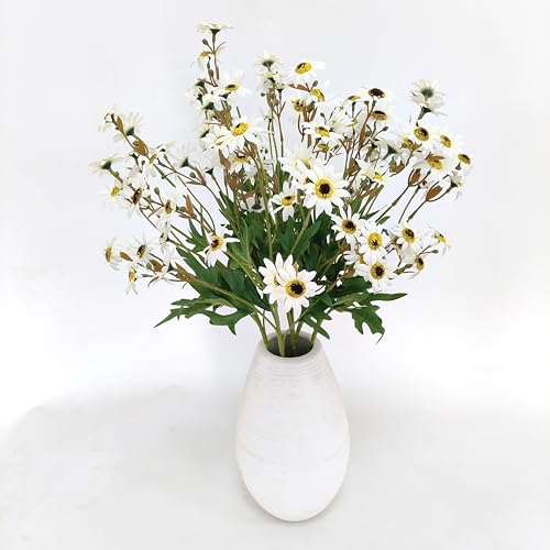 ATFL 23'' White Daisy Artificial Flowers,Artificial White Daisies,6 Bouquets Fake Daisies Flowers,Faux Daisies for Home Table Centerpieces Arrangement Decoration (6, White) - color: White