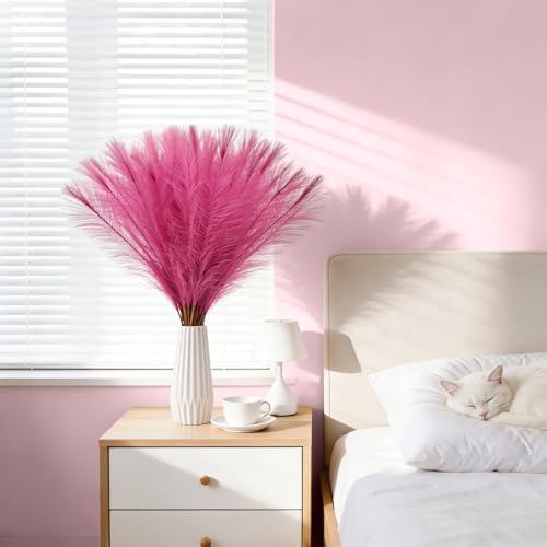 50pcs Hot Pink Pampas Grass 21.6 Inch Non-Shedding Faux Pampas for Vibrant Home Decor, Boho Wedding and Bold Color Vase Arrangements - color: Hot Pink