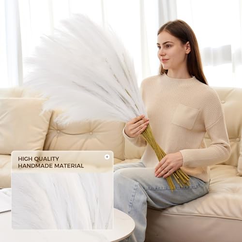 10 Pcs 39''/3.2FT Faux Pampas Grass Decor, Large Tall Fluffy Artificial Fake Flower, Bedroom Decor Boho Decor Pompas Floral for Vase Filler Farmhouse Home Wedding Decor (White) - color: White