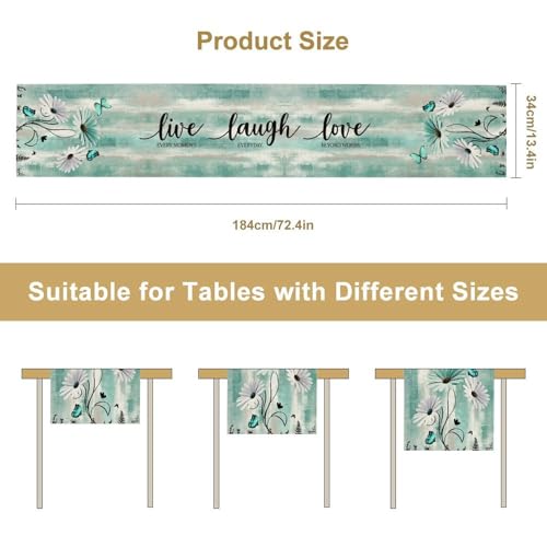 Daisy Floral Table Runner, Spring Summer Teal Floral Flower Boho Butterfly Farmhouse Coffee Table Center Decor for Family Kitchen Holiday Party Table Decorations, 13"x36" - color: Daisy-10, size: 13“ X 36"