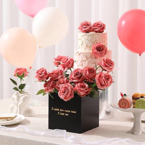 Tifuly Dusty Pink Roses Artificial Flowers -12 Pcs Long Stem Silk Roses, Realistic Fake Roses with Stems for Bridal Bouquets, Home and Office DIY Decor - color: Dusty Pink