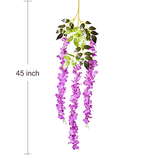 DearHouse 6 Pack 3.75 Feet/Piece Artificial Fake Wisteria Vine Ratta Hanging Garland Silk Flowers String Home Party Wedding Decor - color: Purple