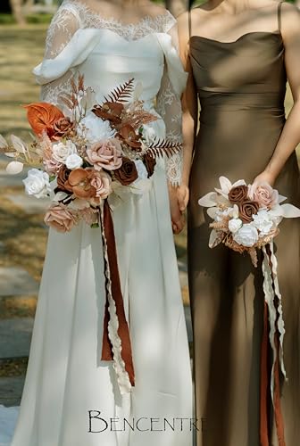 14 Inch Walnut Brown Bridal Bouquet,Wedding Bouquet,Bride Bouquets for Wedding Ceremony Anniversary, Boho Wedding,Party and French Rustic Vintage Wedding,Artificial Flowers - color: Walnut Brown, size: 14 Inch