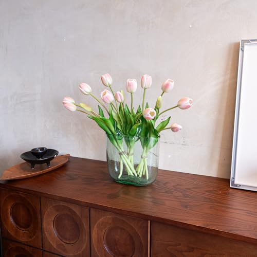 Artificial Tulips Flowers,Soft Touch Latex Bouquet, Fake Tulips,Spring Wedding Home Room Table Centerpiece Decor - color: 15pcs Powder Pink(no Vase)