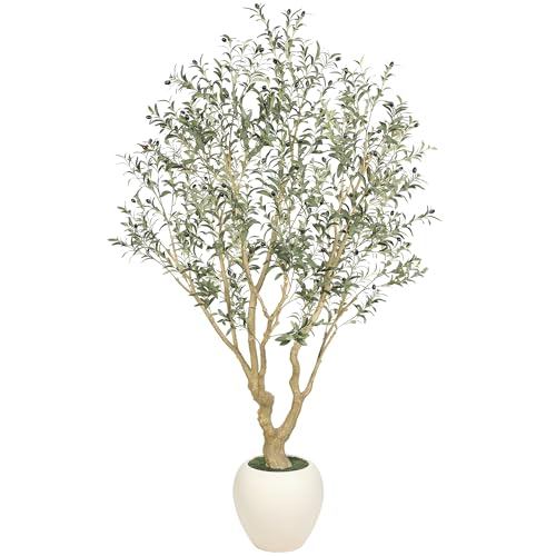 FEELEAD Olive Trees Artificial Indoor - 7FT Faux Olive Tree with 15" Exquisite Planter, Natural Trunk and Lifelike Leaves, Tall Fake Olive Tree for Home Office Living Room Decor