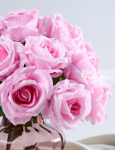 PONKING 3.5"(9cm) Rose Artificial Flower 12pcs Realistic Faux Silk Roses Fake Flowers Bouquets Arrangements Decor for Wedding Mother's Day, Home Table Christmas Valentine Decorations, Pink Flower - color: D 12pcs Pink Rose