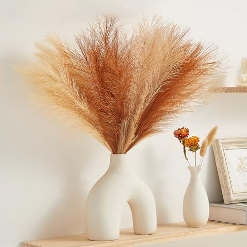Serwalin Pampas Grass Boho Home Decor, 17in 6pcs Artificial Pampas Grass Decor, Fall Faux Pampas Grass Bouquet Living Room Wedding Party Centerpieces, Pompas Floral Vase Filler - color: Fall Sunset, size: 17 Inch 6 Pcs