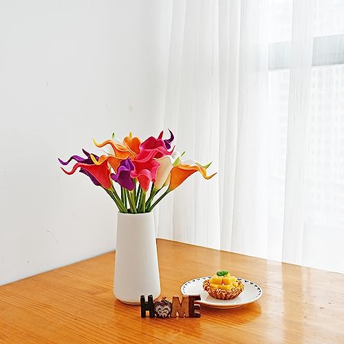 ONLY ART Artificial Colorful Calla Lily 20pcs – 13.5" PU Faux Flowers with Flexible Stems, Soft Texture, for New Year and Valentine's Day Home, Wedding & DIY Decor - color: Colorful