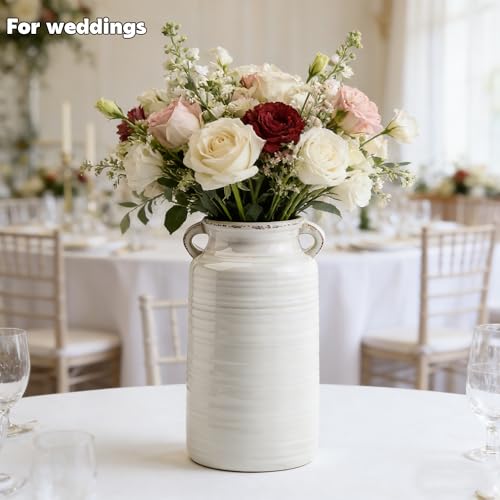 Ceramic Rustic Distressed White Flower Vase for Centerpieces, Kitchen, Office or Living Room (5.9''x10.2”) - color: White, size: 5.9''x 10.2”