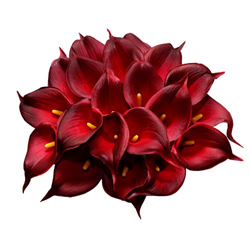 DuHouse 20Pcs Artificial Calla Lily Flower Real Touch Latex Flowers for DIY Wedding Bouquet Party Home Decor (Burgundy) - color: Burgundy, size: 20pcs