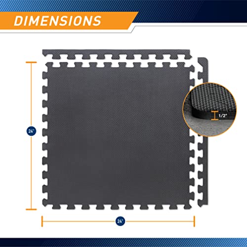 Marcy EVA Foam Interlocking Flooring Mat High Density Non-Slip Tiles for Fitness Equipment, Workout Cushion and Floor Protection - color: Black - 0.5 Inch - 6 Tiles (24 Sq Ft)