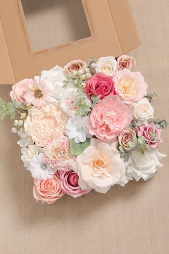 YYHUAWU Artificial Flowers Combo Set Fake Flower Leaf Box with Stems for DIY Wedding Bouquets Centerpieces Arrangements Baby Shower Party Home Decorations - color: Light Pink