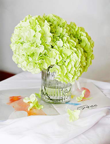 DuHouse Artificial Bigger Silk Hydrangea Flower Heads with Stem Fake Green Hydrangea Flowers for Wedding Home Garden Centerpiece Pack of 6 - color: Green