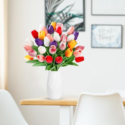 Sggvecsy 15 Pcs Fake Tulips Artificial Flowers Real Touch PU Faux Flowers Tulip Stems for Wedding Spring Bouquet Floral Arrangement Party Home Office Decorations for Mother's Day (Multi Colors) - color: Mixed 3, size: 15 Pcs