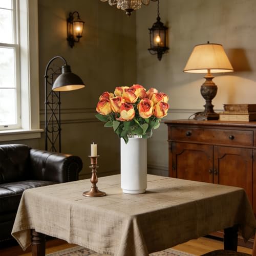 12Pcs Orange Roses Artificial Flowers 20" Vintage Silk Fake Roses with Stem for Vase Realistic Faux Roses Bouquet for Wedding Table Centerpieces Home Decorations DIY Party Arrangement (Tangerine) - color: Tangerine