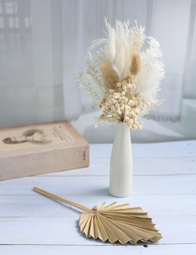 xin's convey Dried Flowers with Ceramic Vase,Dried Pampas Grass Bouquet, Dried Flowers for Boho Home Decor,Farmhouse Party Decorations, Wedding Table Centrepieces. (Brown) - color: Brown