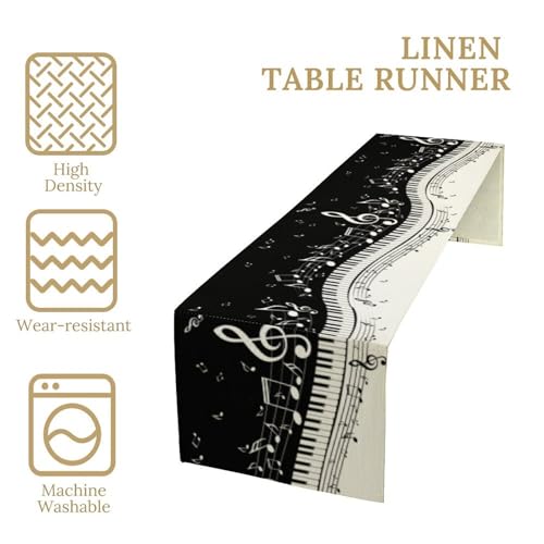 Music Table Runner,Retro Black White Piano Keys Table Runner for Home Indoor Outdoor Kitchen Holiday Party Wedding Decor 13x36 Inch - color: Music-3, size: 13x36in