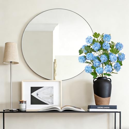 DEMIUKO 4PCS Artificial Hydrangea Flowers 30 Inch Fake Silk Hydrangea Flower with 20 Real Touch Blooms Realistic Faux Hydrangeas Decorations for Wedding Table Centerpieces Vase Home Decor - color: Blue