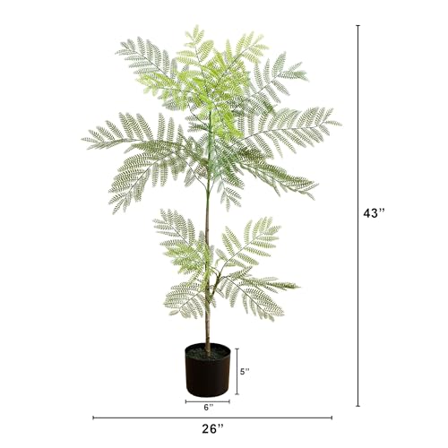 Nearly Natural 3.5-Ft Artificial Jacaranda Tree – Lifelike Green Leaves, Flexible Branches, Includes Nursery Planter