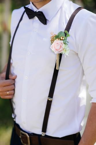 Boutonniere for Men Wedding, Groom Groomsman Artificial Rose Flowers for Wedding Anniversary Celebration,Prom,Party,Home Decoration Set of 2 (Blush) - color: Blush