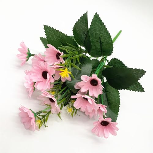 Artificial Daisies Flowers, Plastic Plants Silk Daisy Flower Bunches Fake Field Marguerites Bouquet Faux Stems for Wedding Party Farmhouse Greenery Indoor Outdoor Home Garden Decorations Pink 4 Pack - color: Daisy - Pink - 4 Bundles