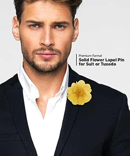 Premium Men's Formal Solid Color Flower Lapel Pin - Boutonniere for Men, Brooch Pin - color: Maize