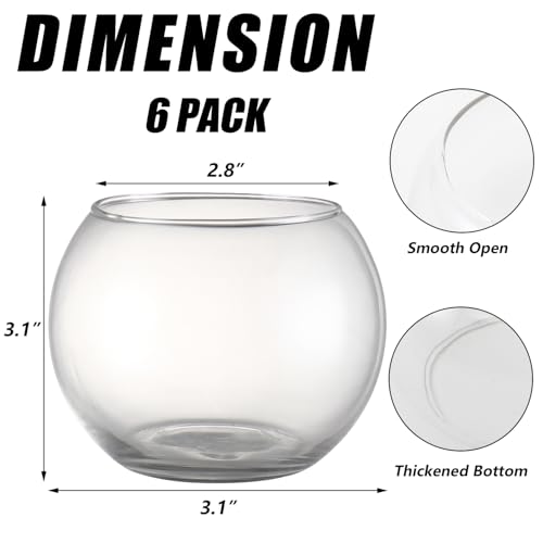 Clear Round Vases Set of 6, Glass Vase for Flowers, Flower Vases for Centerpieces, Glass Bowl Vase for Living Room, Bedroom, Kitchen, Office, Wedding - color: Clear, size: 3“