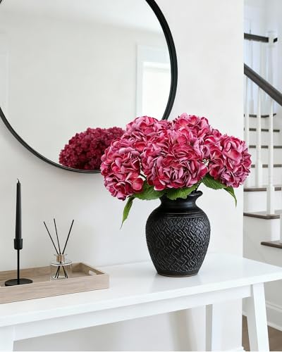 5pcs Magenta Hydrangea Artificial Flowers Real Touch Latex Large Fake Hydrangeas 21in Lifelike Full Dried Faux Hydrangeas Flowers for Home Decor Wedding Party Arrangements - color: Magenta, size: 5Pcs
