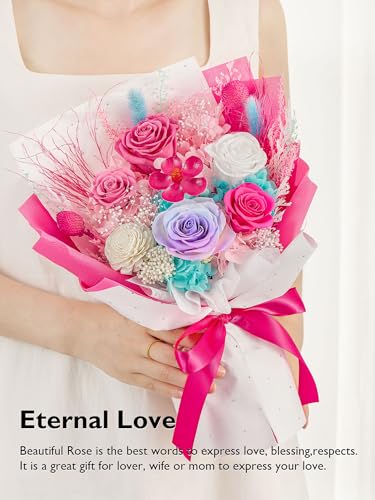 Eterfield Flowers for Delivery Prime, Mother's Day Forever Flowers Bouquet, Preserved Hotpink Roses Birthday Gifts for Her Women Wife Mom Grandma Anniversary Valentines Day Christmas - color: Hot Pink
