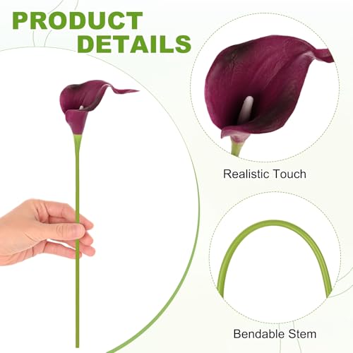 M METERXITY 10-Pack Purple Red Artificial Calla Lily Flowers,14 Inch Faux Calla Lily PU Bouquets Real Touch Faux Flowers for Home/Wedding/Christmas/Party - color: Purple Red