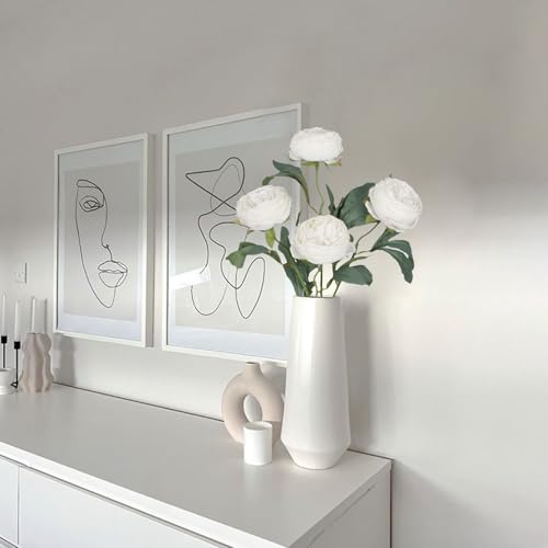 White Peonies Artificial Flowers,6PCS Vintage Faux Peony Flowers 19.7" Silk Peonies with Stems for Wedding Bridal Bouquet Home Party Office Decoration(White) - color: White