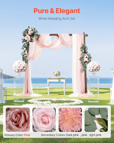 VEVOR Artificial Wedding Arch Flowers Kit, Pink Wedding Arch Flowers with Drapes Kit (Pack of 5) - 2 Pcs Floral Arrangement, 3 Pcs Sheer Drapes, for Ceremony Bouquets Reception Backdrop Decoration - color: Dusty Rose, size: 5 Pcs