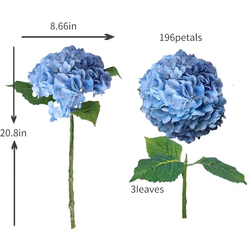 Blue Hydrangea Artificial Flowers - High-End 22.5cm Oversized Heads (4pcs) | Real-Touch Design | Perfect for Christmas, Weddings, Home Decor, Parties & Outdoor Use (Blue) - color: Blue