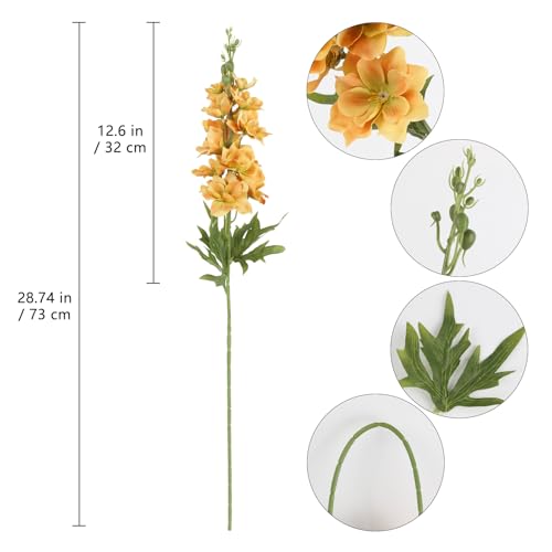 IPOPU 6PCS Orange Delphinium Silk Flowers 28.74'' Faux Larkspur Flowers Artificial Delphinium Stems Bulk for Wedding Garden Home Floral Arrangement Centerpiece (Orange) - color: Orange