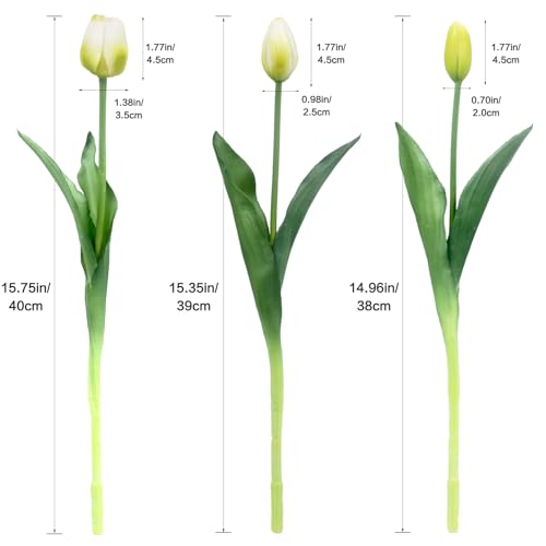 15pcs Artificial Tulips Flowers, Fake Tulips Real Touch, Faux Latex Bouquets, for Party Wedding Home Room Decoration (White) - color: White, size: 15.75in