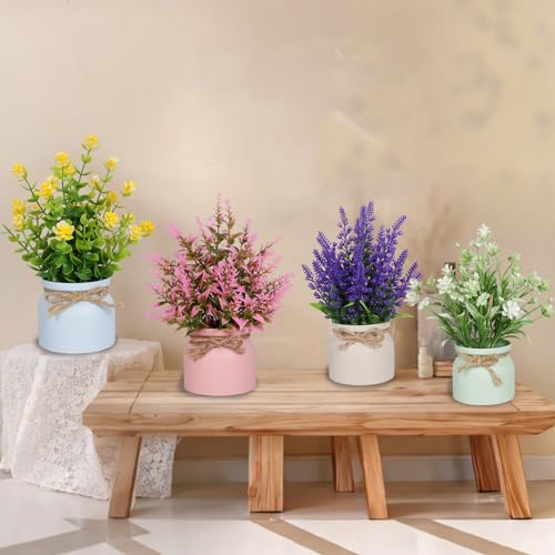 Yoratee 6pcs Artificial Pot Flowers Small Fake Plants Mini Potted Plants for Home Office Tabletop Decoration - color: 6pcs