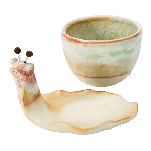 Creative Co-Op Stoneware Snail Planter, Reactive Glaze, (Each One Will Vary), Set of 2 Pieces