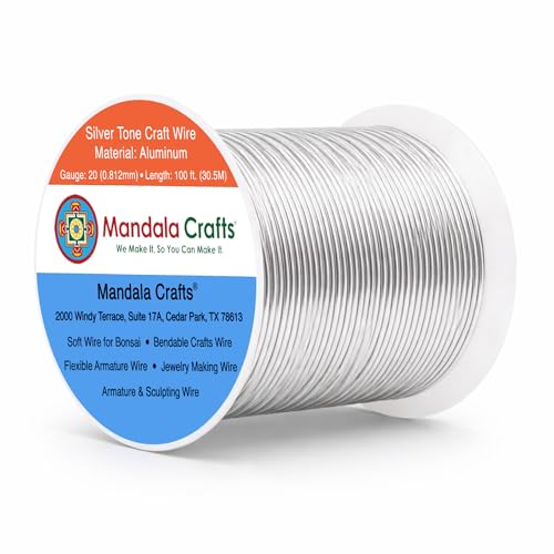 Mandala Crafts 20 Gauge Anodized Aluminum Craft Wire for Jewelry Making - 100 FT Colored Flexible Silver Tone Wire - Bendable for Bonsai Armature Crafting Sculpting - color: Silver, size: 20 Gauge
