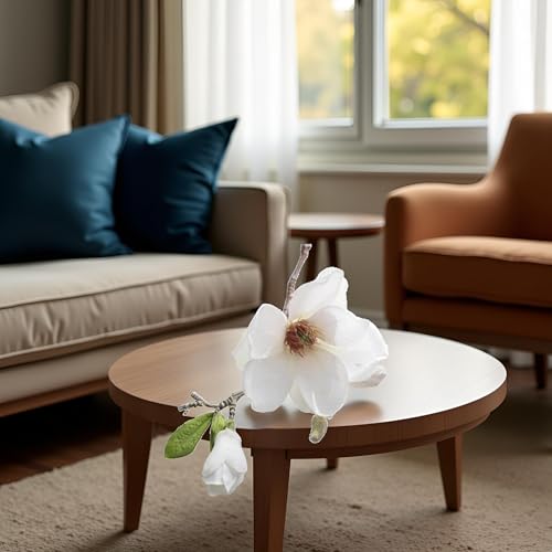White Artificial Magnolia Fake Silk Flower Single Floral Home Decor Living Room Bedroom Garden Party Wedding Decoration in Pots Vase for Desk Table, Artificial Flowers, Home Décor, Decorations