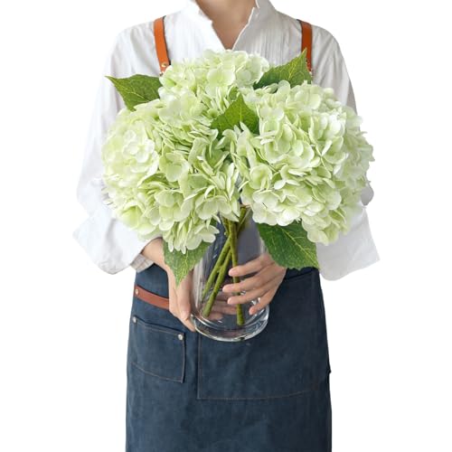JINWOE 3Pcs Light Green Faux Hydrangea Flowers,21" Latex Real Touch Large Silk Royal Hydrangea Artificial Flowers,Spring Fake Flowers Bouquet for Centerpieces Table Wedding Kitchen Home - color: Green, size: 3pcs