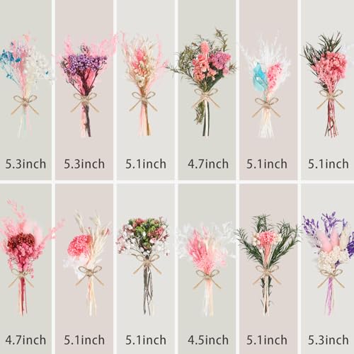 12/24 Pack Dried Flowers for Vase Various Mini Bouquet Dried Small Wildflowers Natural Real Flowers Bulk for Crafts DIY Wedding Decor (12, Pink) - size: Pink