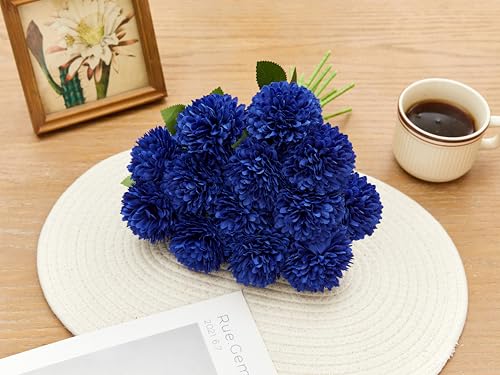 SITUMEIZI 12 Pcs Blue Artificial Chrysanthemums Flowers Ball Flower Fake Mums Silk for Wedding Home Kitchen Decoration Floral Arrangement - color: Blue, size: 12 Pieces
