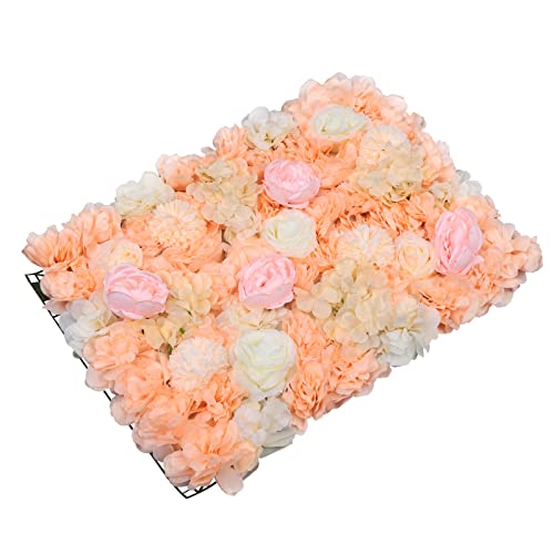 Gdrasuya10 6pcs Realistic Flower Wall Background Artificial Flowers Wall Backdrop Panel 3D Silk Rose Fake Flower Wall Panel Banquet Wedding Party Decor, Photography Background 60 x 40 cm - color: 6pcs, Dark Champagne