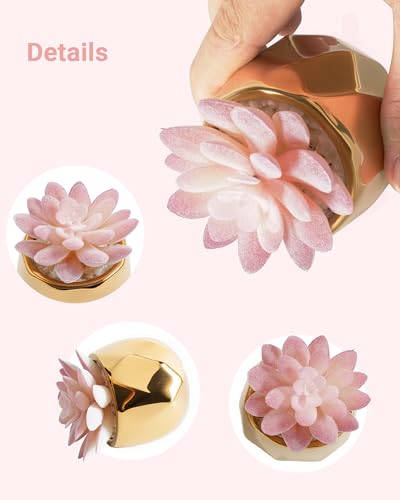VIVERIE Mini Succulents Plants Artificial in Pots-Pink Succulents with Golden Ceramic, Small Fake Succulents for Home Decor Indoor for Women, White Ceramic Faux Succulents, Gifts for Mom-1 Pack - color: Golden-1 Pack