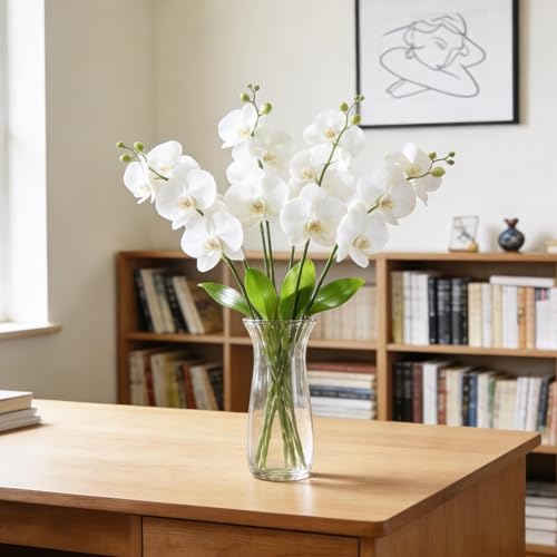 HCTCPALS Artificial Flowers for Outdoors 6 Pcs Orchids Plant Realistic Silk Fake Flowers for UV Resistant Faux Plants Outdoor Indoor Outside Front Porch Hanging Planter Decoration-38" White - color: Orchid White